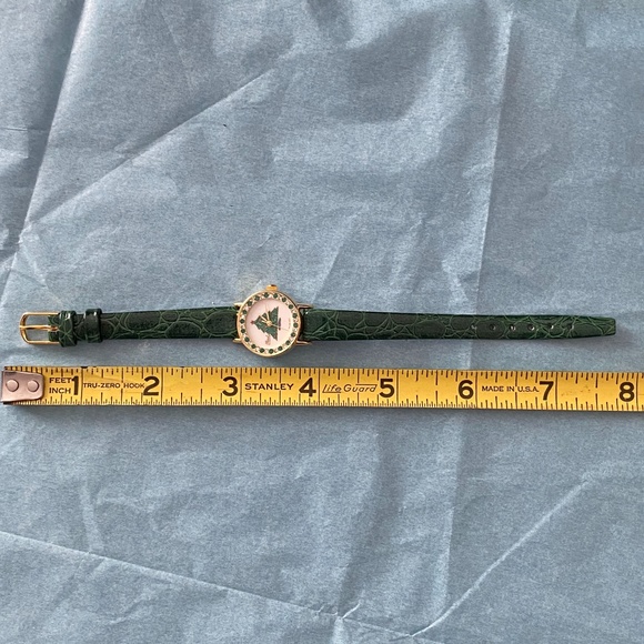 Vintage Pearl Quartz Leather & Crystal Christmas Tree Watch main image 8